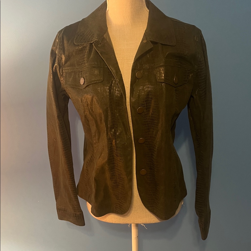 Birch Hill Snakeskin Jacket With Military Style And Fitted Silhouette, Size S